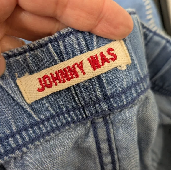 Johnny Was Lyonne Pull On Shorts Large Chambray Embroidered Floral Birds Boho